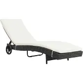 Syfax Sonnenliege mit Rollen und Auflage Poly Rattan Schwarz