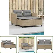 The Living Store Gartensofa 2-Sitzer mit Hockern Beige Poly Rattan