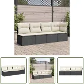 The Living Store Gartensofa mit Kissen 4-Sitzer Schwarz Poly Rattan