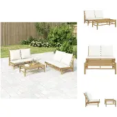 vidaXL 2-tlg. Garten-Lounge-Set mit Cremeweißen Kissen Bambus - Gartensofaelemente