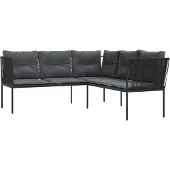 Syfax Gartensofa in L-Form mit Kissen Schwarz Stahl und Textilene