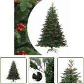 The Living Store Künstlicher Weihnachtsbaum Klappbar mit Zapfen & Beeren 240 cm