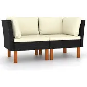 Syfax Ecksofas 2 Stk. Poly Rattan und Eukalyptus Massivholz