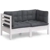 Syfax 2-Sitzer-Gartensofa mit Anthrazit Kissen Massivholz Kiefer