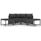 Syfax 5-tlg. Garten-Sofagarnitur mit Auflagen Grau Poly Rattan