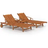 Syfax Sonnenliegen 2 Stk. mit Tisch Massivholz Akazie