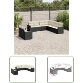 The Living Store 9-tlg. Garten-Sofagarnitur mit Kissen Schwarz Poly Rattan