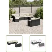 The Living Store 9-tlg. Garten-Sofagarnitur mit Kissen Schwarz Poly Rattan