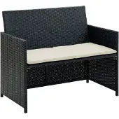 Syfax 2-Sitzer-Gartensofa mit Polstern Schwarz Poly Rattan