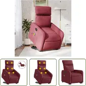 The Living Store Elektrischer Massagesessel mit Aufstehhilfe Weinrot Stoff