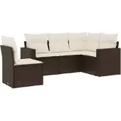 Sonstiges 5-tlg. Garten-Sofagarnitur mit Kissen Braun Poly Rattan