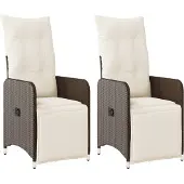 Syfax Gartensessel mit Kissen 2 Stk. Verstellbar Braun Poly Rattan
