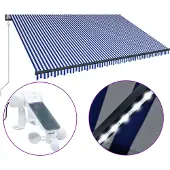 Syfax Markise mit Windsensor & LED 500x300cm Blau und Weiß