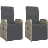Syfax Garten-Liegestühle mit Kissen 2 Stk. Grau Poly Rattan