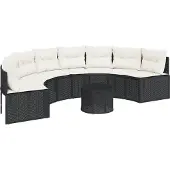 Syfax Gartensofa mit Tisch und Kissen Halbrund Schwarz Poly-Rattan