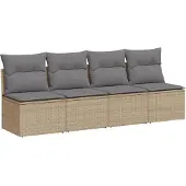 Syfax Gartensofa mit Kissen 4-Sitzer Beige Poly Rattan