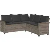 Syfax L-förmiges Couchsofa mit Kissen Graues Polyrattan