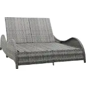 The Living Store Doppel-Sonnenliege mit Auflage Poly Rattan Anthrazit