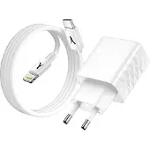 Akashi , 20W USB / USB-C Netzteil inklusive Lightning-Kabel, Weiß