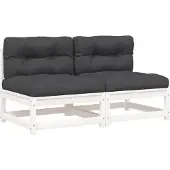 Syfax Gartensofas ohne Armlehnen mit Kissen 2 Stk. Weiß Kiefernholz