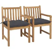 Syfax Gartenstühle 2 Stk. mit Anthrazit Kissen Massivholz Teak