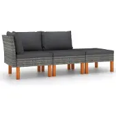 Syfax 3-tlg. Garten-Lounge-Set Poly Rattan und Massivholz Eukalyptus