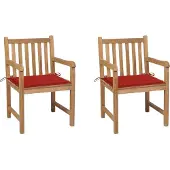 Syfax Gartenstühle 2 Stk. mit Roten Kissen Massivholz Teak