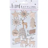 Generique Weihnachtsaufkleber aus Holz mit Glitzer, 12 Stück
