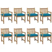 Syfax Gartenstühle 8 Stk. mit Hellblauen Kissen Massivholz Teak