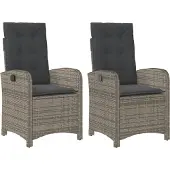 Syfax Gartensessel mit Kissen 2 Stk. Verstellbar Grau Poly Rattan