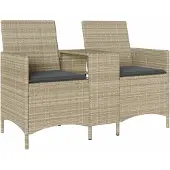 Syfax Gartensofa 2-Sitzer mit Tisch und Kissen Hellgrau Poly Rattan