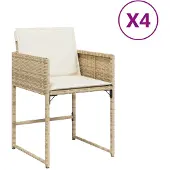 Syfax Gartenstühle mit Kissen 4 Stk. Beige Poly Rattan