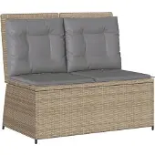 Syfax Gartenbank Verstellbar mit Kissen Beige Poly Rattan