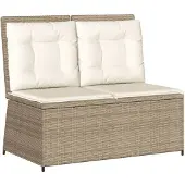 Syfax Gartenbank Verstellbar mit Kissen Beige Poly Rattan