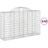 vidaXL Gabionen mit Hochbogen 40Stk. 200x50x120/140cm Verzinktes Eisen