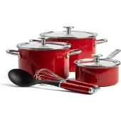 KitchenAid Pfannenset Steel Core Enamel Keizerrot 8-teilig