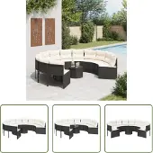 The Living Store Gartensofa mit Tisch und Kissen Rund Schwarz Poly-Rattan