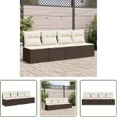 The Living Store Gartensofa mit Kissen 4-Sitzer Braun Poly Rattan
