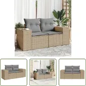 The Living Store Gartensofa mit Kissen 2-Sitzer Beige Poly Rattan