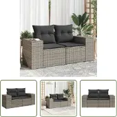 The Living Store Gartensofa 2-Sitzer mit Kissen Grau Poly Rattan