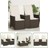 The Living Store Gartensofa 2-Sitzer Verstellbar mit Tisch Braun Poly Rattan