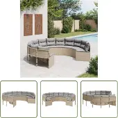 The Living Store Gartensofa mit Kissen Rund Beige Poly-Rattan