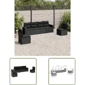 The Living Store 6-tlg. Garten-Sofagarnitur mit Kissen Schwarz Poly Rattan