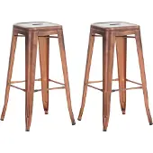 CLP 2er Set Barhocker Joshua I Stapelbare Tresenhocker aus Metall I Barstühle mit Fußstützen I Sitzhöhe 76 cm I Stapelhocker, Farbe: kupfer