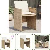 The Living Store Gartenstühle mit Kissen 4 Stk. Beige Poly Rattan