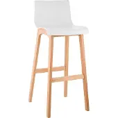 CLP Barhocker mit Lehne Hover, Barstuhl mit Sitz aus Kunststoff, Thekenhocker mit Gestell aus stabilem Buchenholz, Farbe: weiß
