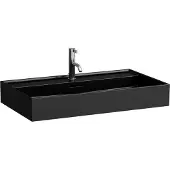 Laufen Kartell Waschtisch unterbaufähig, 3 Hahnlöcher, mit Überlauf, 800x460mm, H8103360201081, Farbe: Schwarz glänzend
