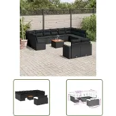 The Living Store 13-tlg. Garten-Sofagarnitur mit Kissen Schwarz Poly Rattan