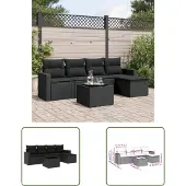 The Living Store 6-tlg. Garten-Sofagarnitur mit Kissen Schwarz Poly Rattan