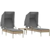 Syfax Sonnenliegen 2 Stk. mit Dach und Tisch Beige Poly Rattan